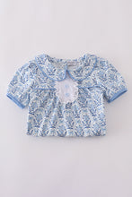 Load image into Gallery viewer, Blue toile garden bow dress
