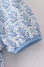 Load image into Gallery viewer, Blue toile garden bow mom tiered dress

