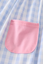 Load image into Gallery viewer, Blue character embroidery gingham ruffle dress
