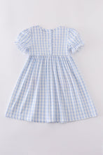 Load image into Gallery viewer, Blue character embroidery gingham ruffle dress
