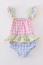 Load image into Gallery viewer, Multicolored gingham one-piece girl swimsuit
