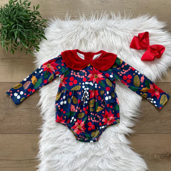 Velvet Poinsettias Romper